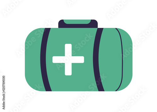 First aid kit in emergency box with medical cross. Suitcase with health drugs, medicine supplies. Firstaid case, survival bag, rescue briefcase. Flat vector illustration isolated on white background