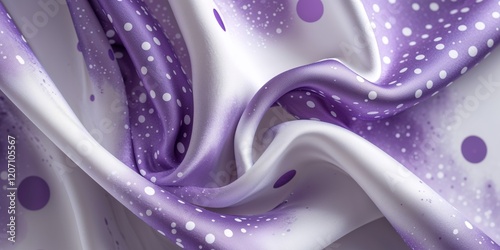 Abstract Purple and White Silk Fabric Texture with Polka Dots and Galaxy Design photo