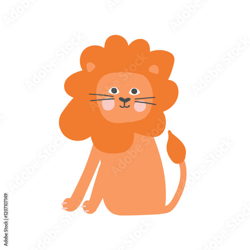 Cute lion illustration with an orange mane and friendly expression. Perfect for jungle, safari, and wildlife-themed designs showcasing majestic animals.