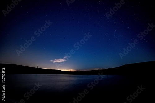Wallpaper Mural Timelapse of Stars and Traffic at Dusk Above a Peaceful Reservoir Torontodigital.ca