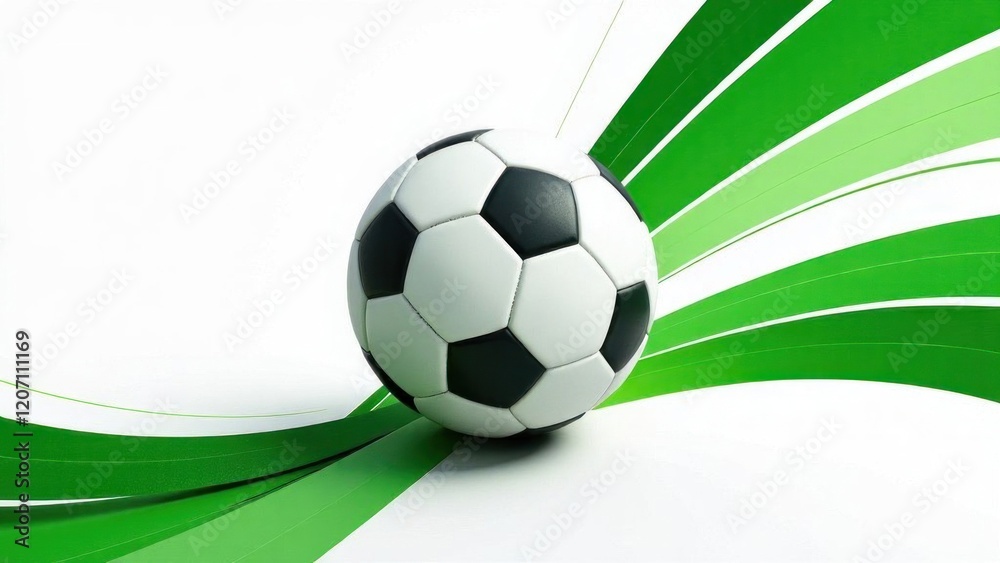 Soccer ball rolling on abstract green wavy lines background Soccer ball rolling on abstract green wavy lines background