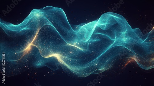 Wave background with glowing green and blue abstract hues
