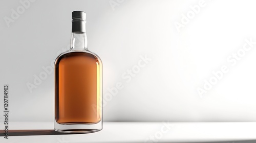 Glass Bottle of Whiskey on a White Background