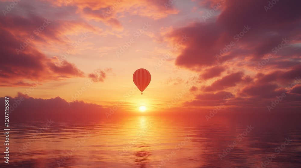 beautiful image of a single balloon floating against a stunning sunset backdrop, with warm orange and pink hues in the sky. beautiful image of a single balloon floating against a stunning sunset backdrop, with warm orange and pink hues in the sky.