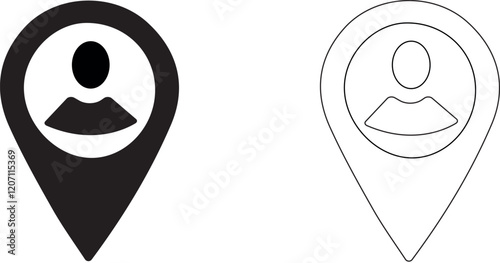 Map marker with a silhouette of a person. Editable vector icon. Manager location sign.

