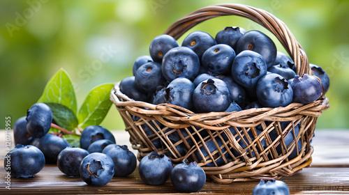 Wallpaper Mural Fresh picked organic blueberries in rustic basket, showcasing their vibrant color and natural Torontodigital.ca