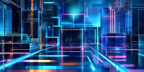 Modern digital abstract 3D background. Copy space. Based on Generative AI