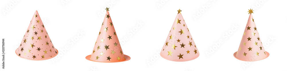 Collection of festive party hat with a repeating star pattern in pink and gold colors These fun modern and stylish party hat designs can be used for birthday events Christmas or New Year s Eve Collection of festive party hat with a repeating star pattern in pink and gold colors These fun modern and stylish party hat designs can be used for birthday events Christmas or New Year s Eve