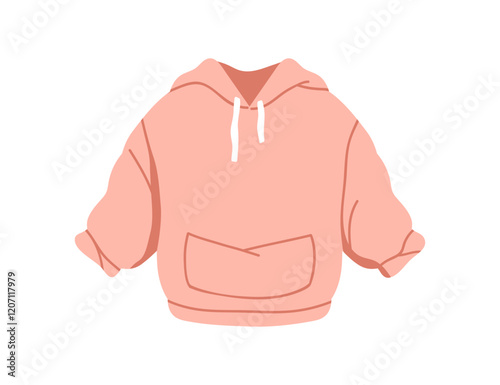Hoodie, hooded sweatshirt with drawstrings and front pocket. Comfortable oversized soft fleece garment, cozy warm casual comfort apparel Flat vector illustration isolated on white background