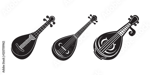 Set of Veena silhouette, black and white silhouette, vector and illustration
