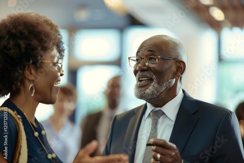 Elderly African American Couple Speaking at Corporate Event photo