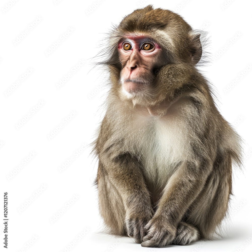 A seated monkey with expressive eyes, showcasing a curious demeanor against a plain background. A seated monkey with expressive eyes, showcasing a curious demeanor against a plain background.