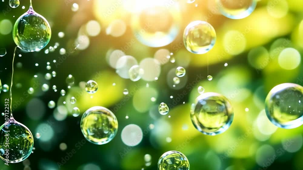 Bunch of bubbles floating in the air. The bubbles are green and clear. The bubbles are scattered all over the image Bunch of bubbles floating in the air. The bubbles are green and clear. The bubbles are scattered all over the image