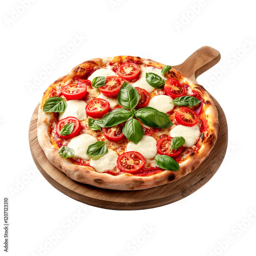 Delicious Margherita Pizza on Wooden Board,