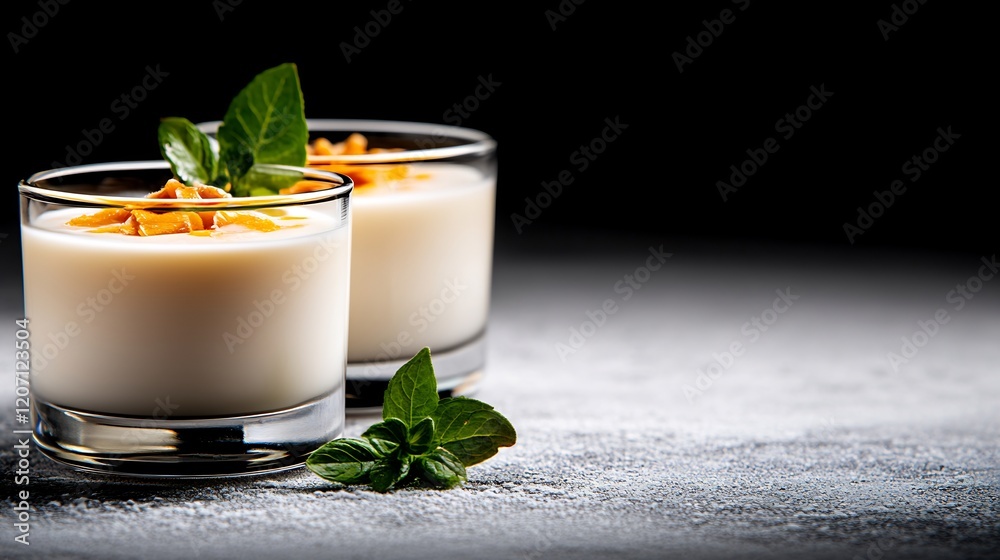 Creamy Yogurt Dessert Garnished with Nuts Soft Light Photography. AI Generated Creamy Yogurt Dessert Garnished with Nuts Soft Light Photography. AI Generated