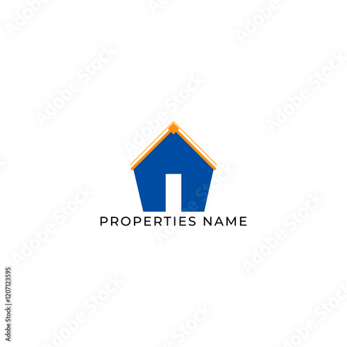 ILLUSTRATION BLUE ORANGE COLOR HOME. BUILDING ARCHITECTURE SIMPLE MINIMALIST LOGO ICON DESIGN VECTOR. GOOD FOR REAL ESTATE, PROPERTY INSDUSTRY photo