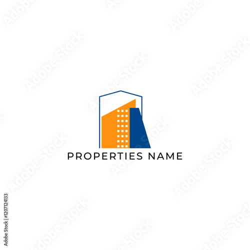 ILLUSTRATION BLUE ORANGE COLOR BUILDING ARCHITECTURE SIMPLE MINIMALIST LOGO ICON DESIGN VECTOR. GOOD FOR REAL ESTATE, PROPERTY INSDUSTRY photo