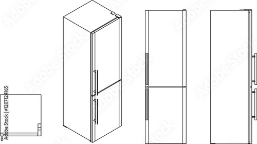 vector sketch illustration of the silhouette of a refrigerator freezer design for storing food.eps