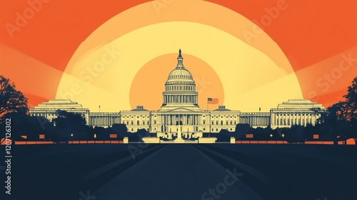 Presidents' Day. Memorial-style design with historical monuments, classic tone, the third Monday of February each year