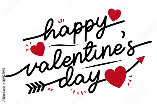 Happy Valentine's Day black vector brush calligraphy banner