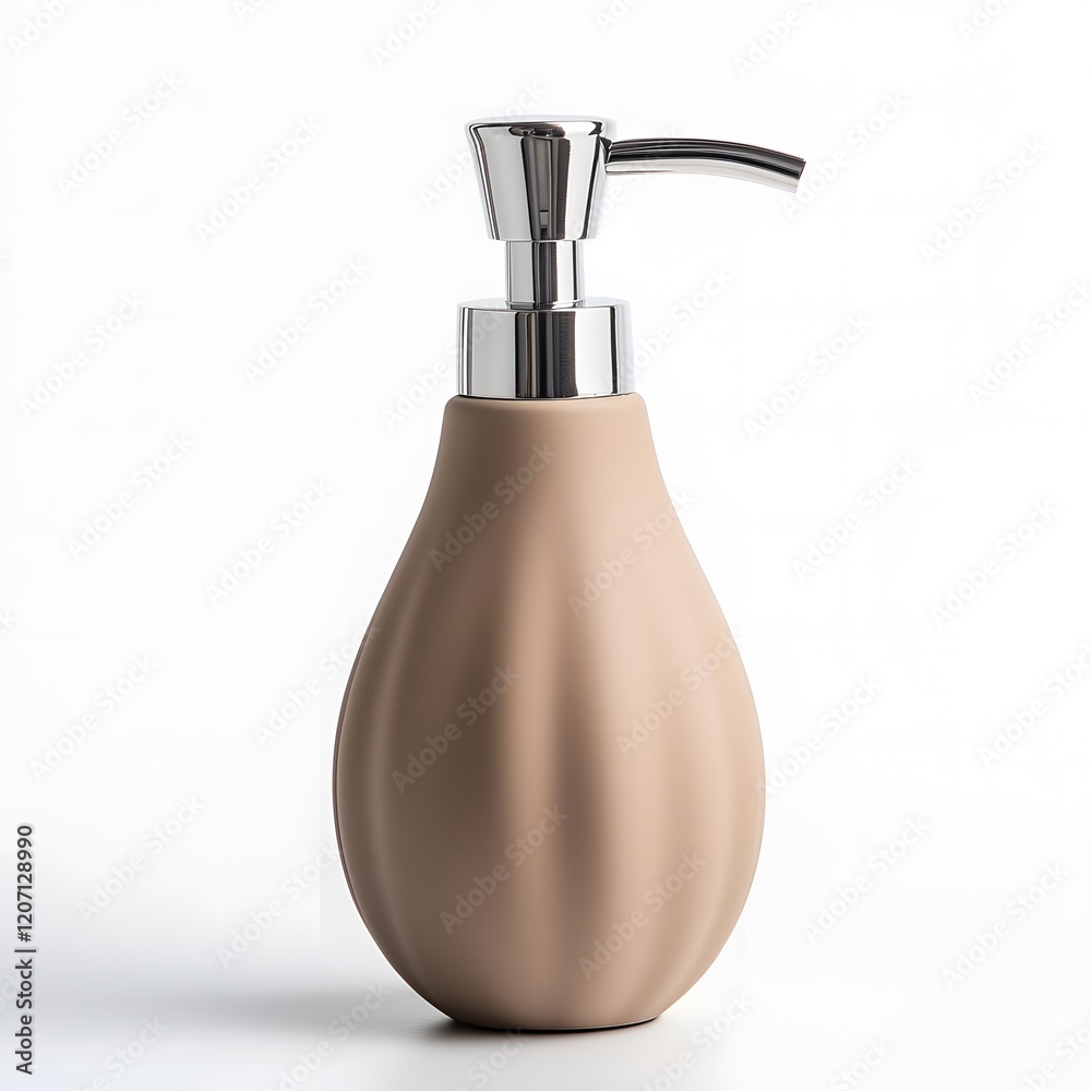 Obraz premium Elegant Ceramic Soap Dispenser for Bathroom Accessory in Soft Neutral Color with Sleek Silver Pump