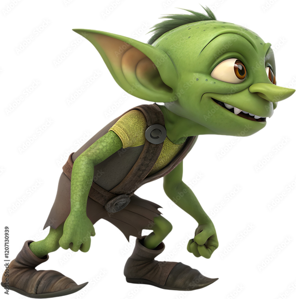 Fototapeta premium Adorable goblin boy character clipart, ideal for playful, whimsical, and fun-themed designs.