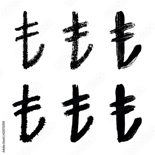 Hand drawn turkish lira set Brush stroke doodle Single element for design