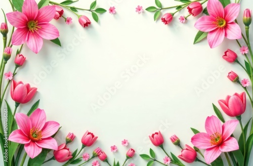 Pink roses and buds arrangement on a soft pink background