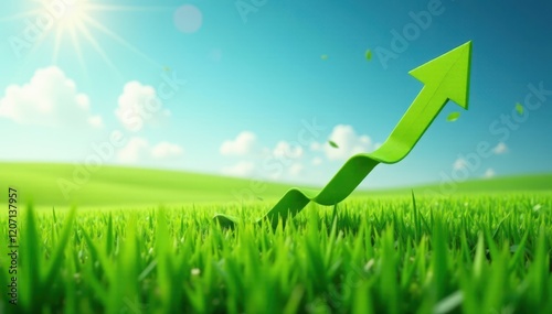 Arrow pierces vibrant green field, symbolizes growth , progress, advancement