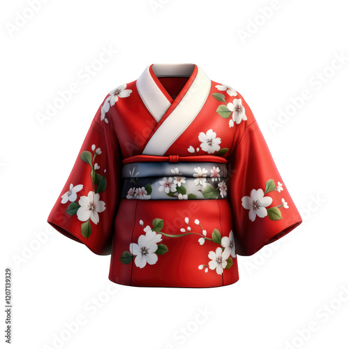 Wallpaper Mural Red Kimono with Cherry Blossom Design - 3D Render Torontodigital.ca