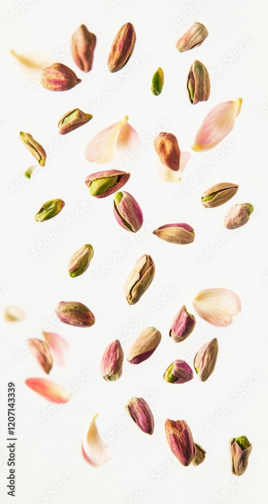 Falling pistachio isolated on a white background, with full depth of field.
Falling pistachio isolated on a white background, with full depth of field.