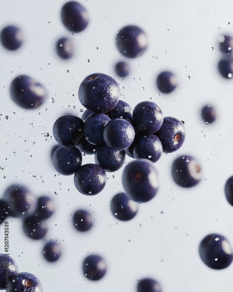 Blueberries floating in the air on a white background.
Blueberries floating in the air on a white background.