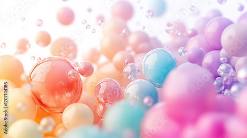 Colorful Pastel 3D Bubbles Floating in Air with Minimalist White Background, Generative AI photo