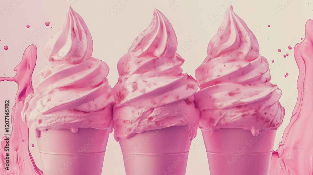 Dynamic Modern Pink Ice Cream Illustration with High Detail, Generative AI Dynamic Modern Pink Ice Cream Illustration with High Detail, Generative AI