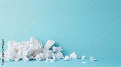 Crumpled Paper Balls on Blue Background for Creative Office or Design Concept photo