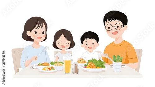 Family Enjoying a Healthy Meal Together at the Dining Table, Generative AI.