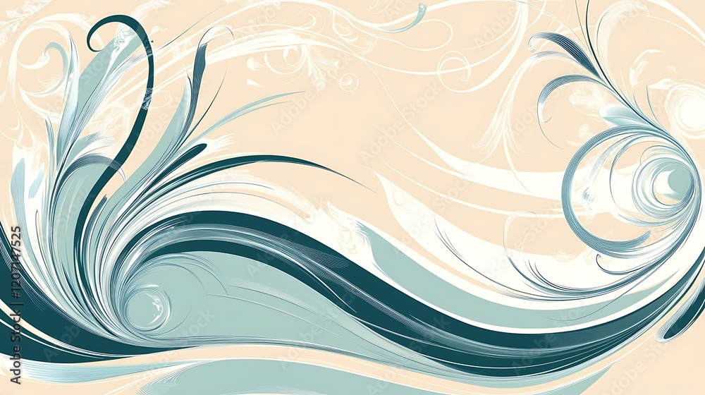 Fototapeta premium Abstract swirling teal and beige floral design