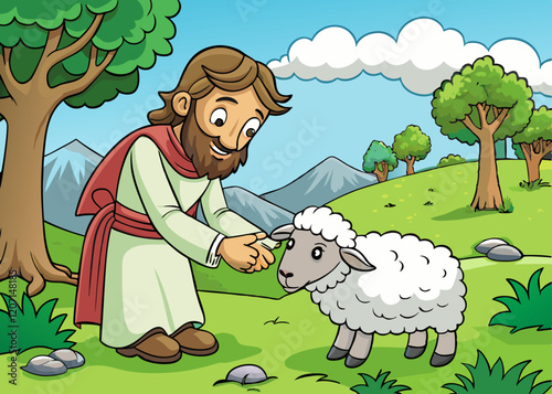Jesus Guiding the Lost Sheep Back to Safety: Inspirational Art