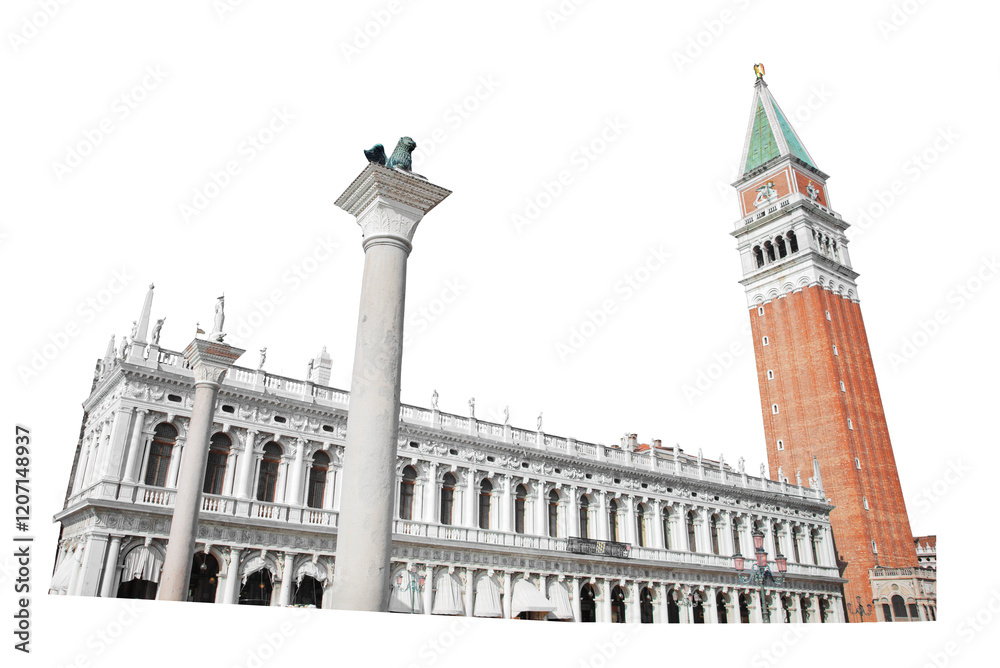 Obraz premium Campanile tower in Venice, Italy cut out on transparent white png