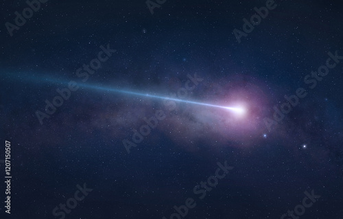 Fototapeta Naklejka Na Ścianę i Meble -  Bright falling star in the Milky Way cosmic dust.