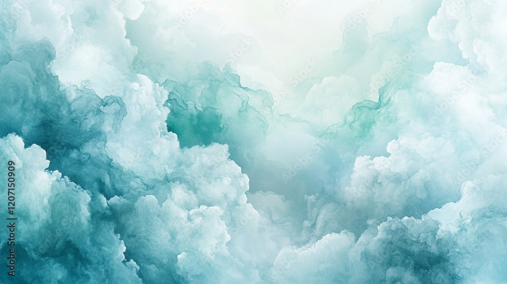 Naklejka premium The sky is filled with clouds, and the colors are blue and green