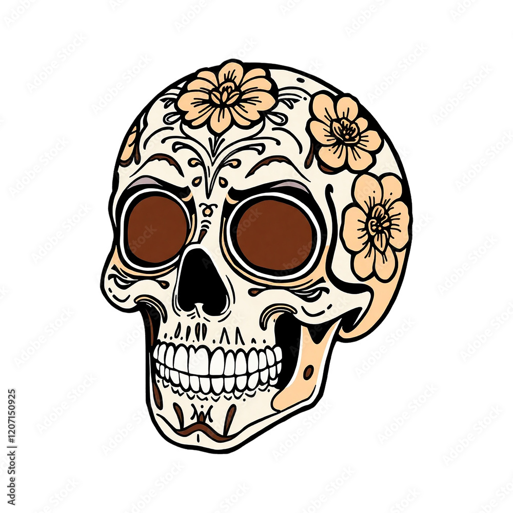 Fototapeta premium Stylized Hipster Smoking Illustration with Retro Sunglasses and Detailed Hair Design, Skull PNG for T shirt Design
