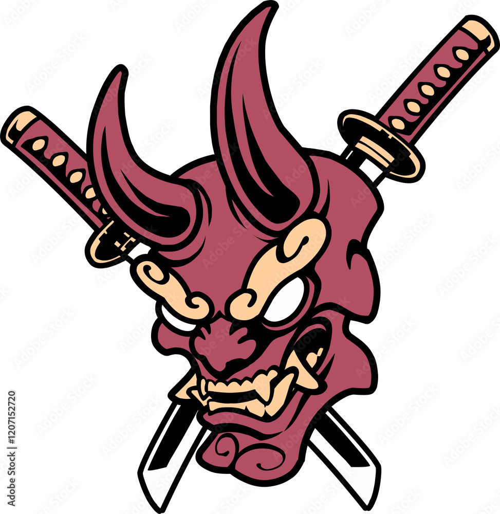 Fototapeta premium Oni mask with japanese style drawing