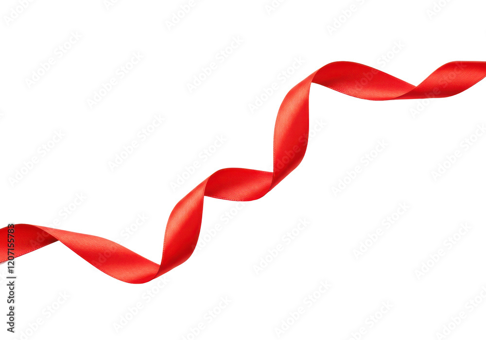 A long, flowing red ribbon with smooth curves and a satin texture, isolated on a white background A long, flowing red ribbon with smooth curves and a satin texture, isolated on a white background