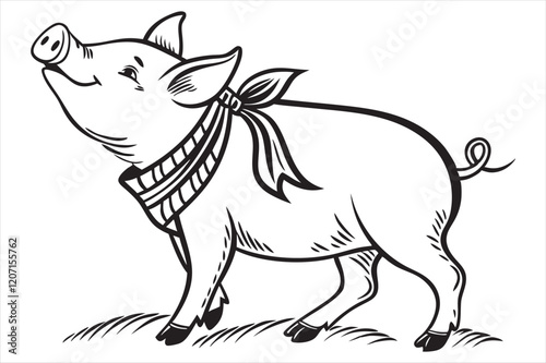 Vector illustration of pig isolated on white background.