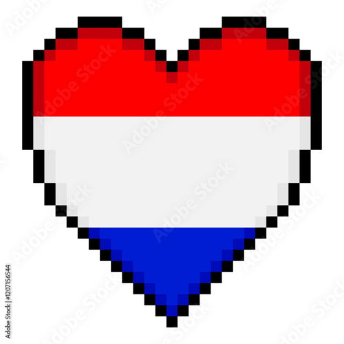 Netherlands flag with heart shape in pixel art style photo