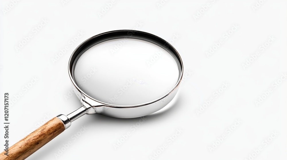 A magnifying glass with a wooden handle on a plain background. A magnifying glass with a wooden handle on a plain background.