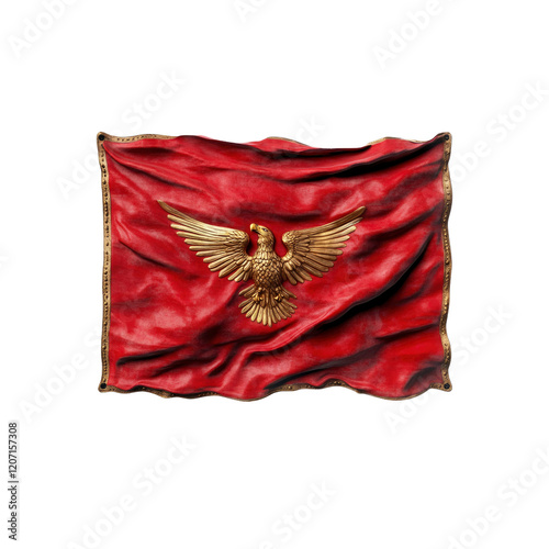 Roman Eagle Standard 3D Rendered Red Flag with Golden Eagle photo