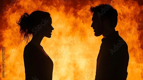 Silhouette Couple Engaged in Heated Argument and Emotional Confrontation photo