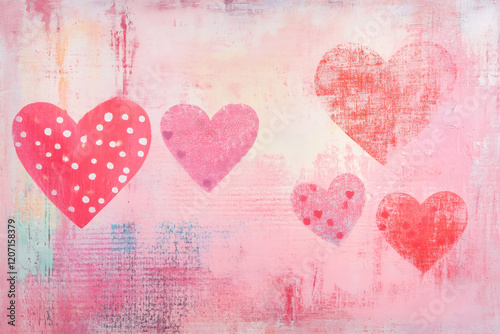 Pink textured background featuring hand drawn hearts, creating a whimsical and romantic valentine's day atmosphere